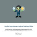 Zombie businessman holding functional bulb