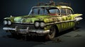 Zombie Car: A Realistic Urban Scene With An Old Green Model Car