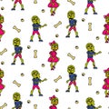 Zombie cartoon teen couple seamless pattern. Royalty Free Stock Photo