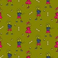 Zombie cartoon teen couple seamless pattern. Royalty Free Stock Photo