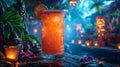 Zombie cocktail in a dimly lit tiki bar