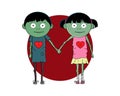 Zombie couple in love. Greeting card happy Valentine`s day