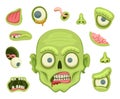 Zombie creation kit. Scary portrait with different parts for halloween party