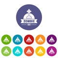 Zombie dark icons set vector color