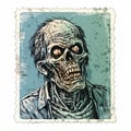 Vintage Zombie Stamp A Hyper-detailed Illustration In Light Blue And Bronze