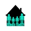 Zombie family. Zombi parents and children. Green household monsters