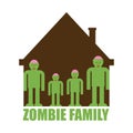 Zombie family. Zombi parents and children. Green household monsters