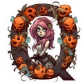 Zombie girl amazing halloween letter Q decoration separated on white background.