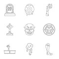 Zombie grave icon set, outline style