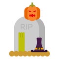 Zombie And Grave And Pumpkin. Gravestone And Dead Man. Halloween
