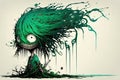 Zombie with green hair and splashes of paint