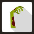 Zombie green hand icon, flat style