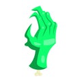 Zombie green monster hand icon, cartoon style