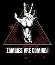 Zombie hand with the bloody stains on background, vector logo. Royalty Free Stock Photo