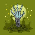 Zombie hand in cemetery scene Royalty Free Stock Photo