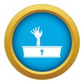 Zombie hand coming out of his coffin icon blue vector isolated