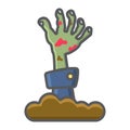 Zombie hand filled outline icon, halloween scary