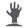 Zombie hand glyph icon, undead and halloween, arm sign, vector graphics, a solid pattern on a white background,