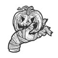 zombie hand hold halloween pumpkin sketch vector Royalty Free Stock Photo