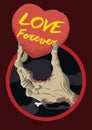 Zombie Hand Holding a Heart Card with Love Message, Vector Illustration Royalty Free Stock Photo