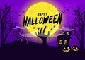 Zombie hand rising out from the ground in full moon night. Happy Halloween concept. Royalty Free Stock Photo
