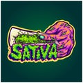 Zombie hand rolling cannabis with sativa lettering