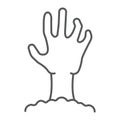 Zombie hand thin line icon, undead and halloween, arm sign, vector graphics, a linear pattern on a white background,