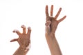 Zombie hands attack, grabbing something hands with crooked fingers Royalty Free Stock Photo