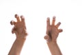 Zombie hands attack, grabbing something hands with crooked fingers Royalty Free Stock Photo