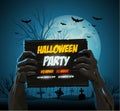 Zombie hands holding a halloween poster ad Royalty Free Stock Photo