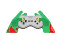 Zombie hands and joystick pixel art. 8 bit Zombie plays on gamepad