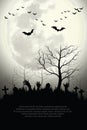 Zombie hands rising in dark Halloween night  Spooky forest with full moon and grave. Royalty Free Stock Photo