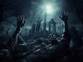 Zombie hands rising out of the grave, dark night with a moon light Royalty Free Stock Photo