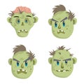 Zombie head scary spooky emotion icons set. Royalty Free Stock Photo