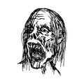 Zombie head vector illustration sketch hand drawn with black lin