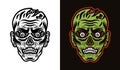 Zombie Head Vector Illustration In Two Styles Black On White And Colorful On Dark Background