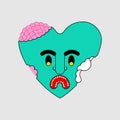 Zombie heart green love. Dead amour Vector illustration