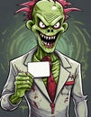 Zombie holding blank business card