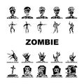 zombie horror dead monster icons set vector