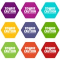 Zombie horror icons set 9 vector