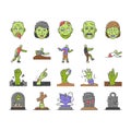 zombie horror scary dead evil icons set vector