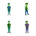 Zombie icons set cartoon vector. Funny zombie character