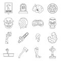 Zombie icons set parts, outline style