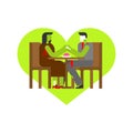 Zombie Love. Dead Date at table hold hands. rendezvous in cafe