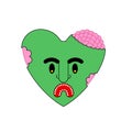 Zombie love green heart. Dead amour Vector illustration