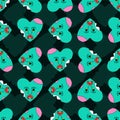 Zombie love pattern seamless. green heart background. Dead amour Vector texture