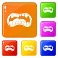 Zombie mouth icons set vector color