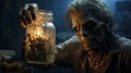 Zombie Movie: A Terrifying Undead Holding A Jar Of Tears