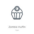 Zombie muffin icon. Thin linear zombie muffin outline icon isolated on white background from food collection. Line vector zombie