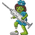 Zombie Nurse with Syringe Cartoon Colored Clipart